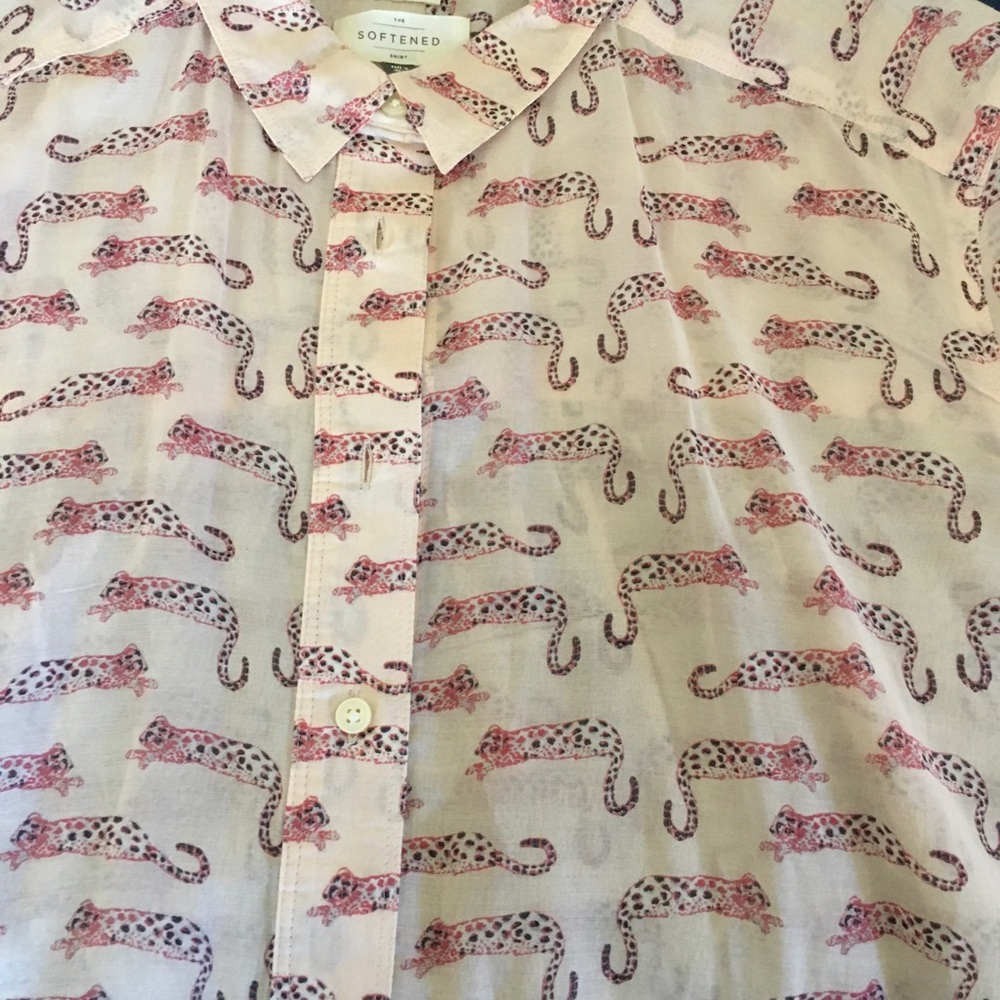 LOFT Pink Leopard-Print Button-Up Shirt - Picture 2 of 3